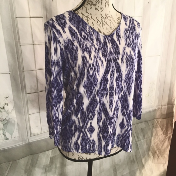 Chico's Tops - Chico's 1 Blue Ikat Knit Top Women's Medium